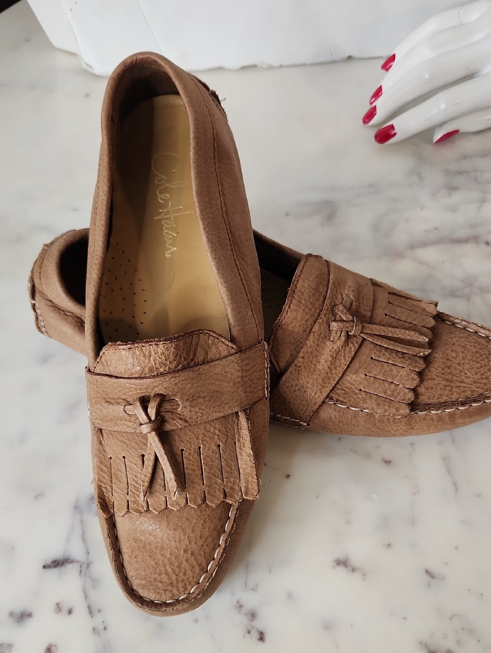 Cole Haan Brown Fringe Leather Loafers Sz 8aa